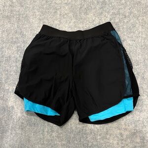 Black Shorts with Blue Mesh Accents